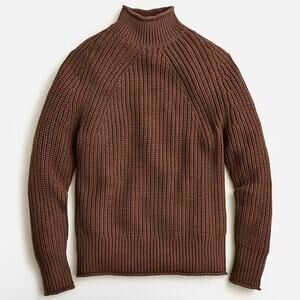J. Crew Sz XL Choc Brown Relaxed Rollneck Chunky Knit Sweater Cotton Oarsman